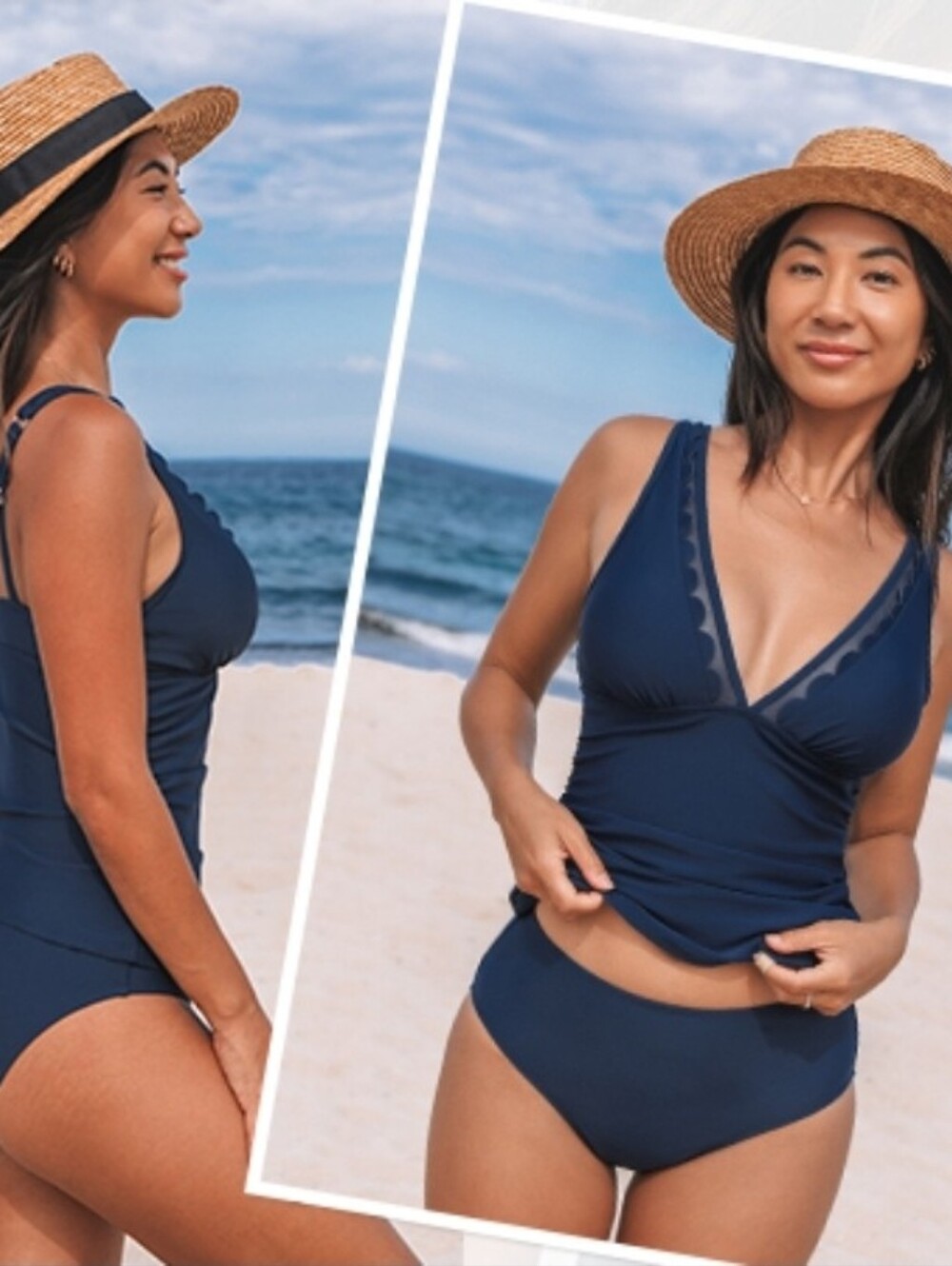 CUPSHE Tankini Sets V Neck Mesh Scalloped Two Piece Bathing Suits